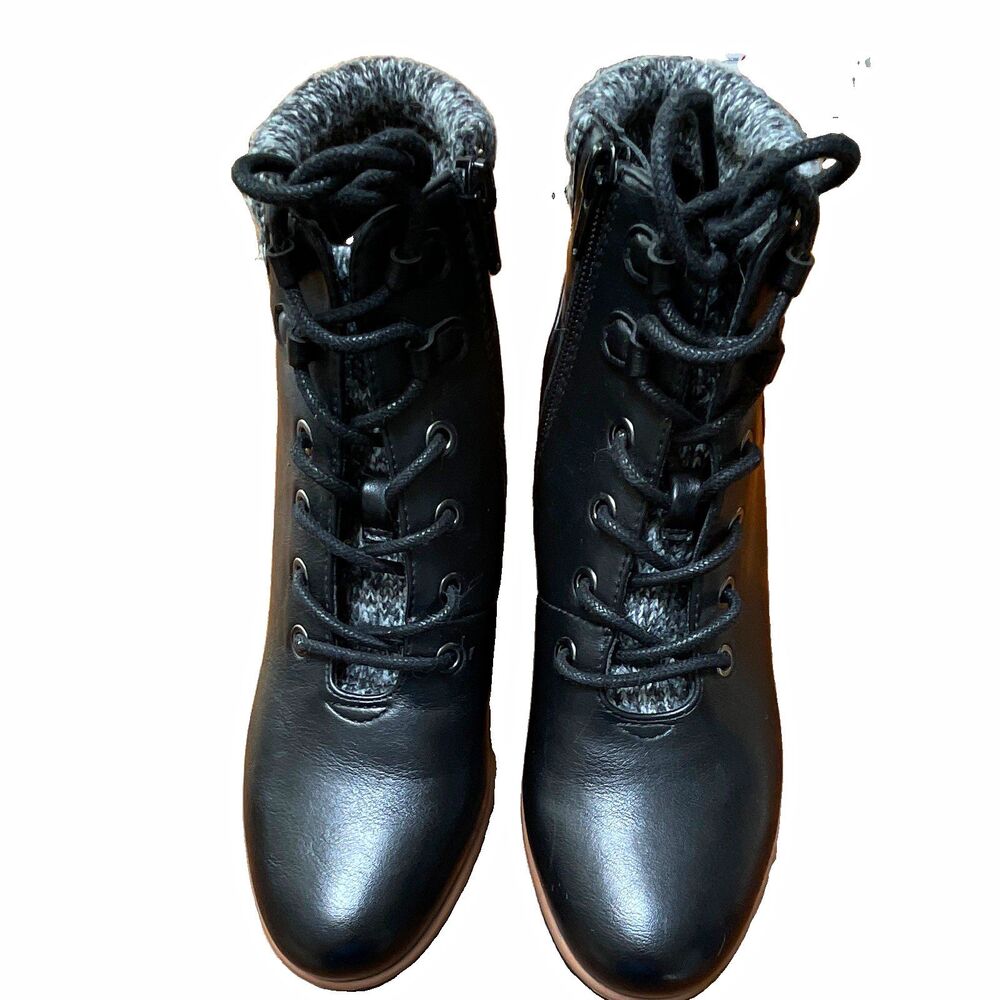 Soul Natualizer Womens Black/Gray Wedge Ankle Boots Lace-Up Side Zip US 7M